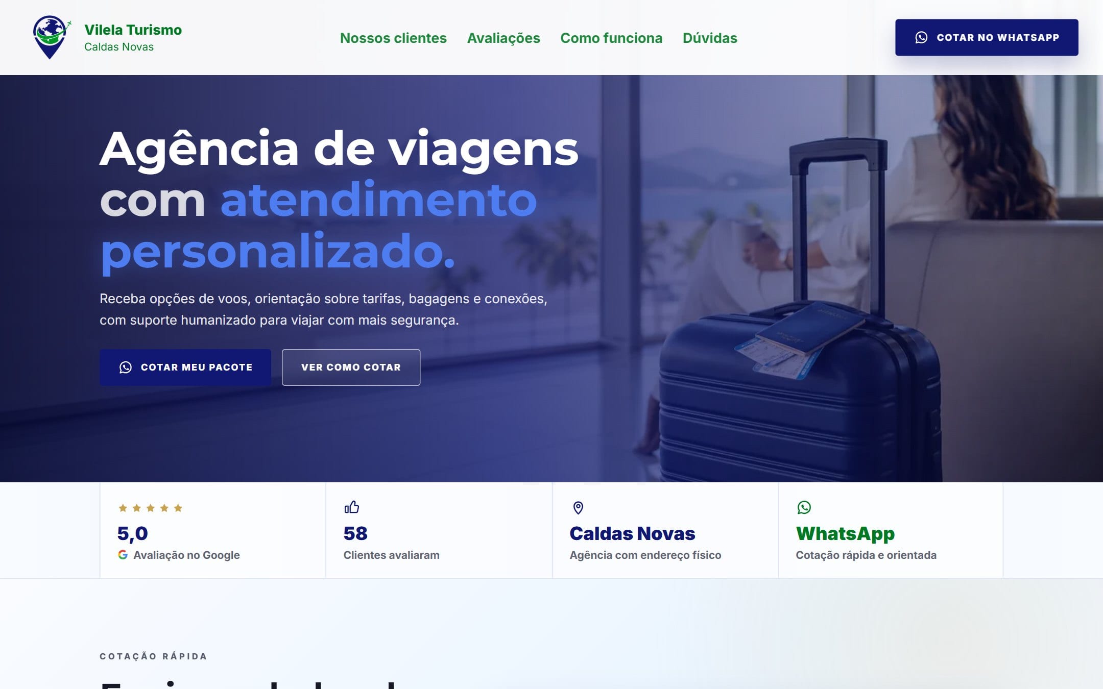 Página inicial publicada de Vilela Turismo